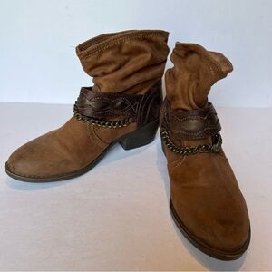 Women's Bongo Brown Ankle Boots with Chain Detail Size 6 1/2